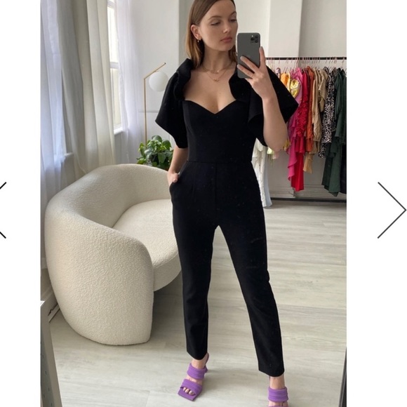 Boskemper × Anthropologie Noir Black Lilian Jumpsuit Ruffle Size Small S - Picture 9 of 10